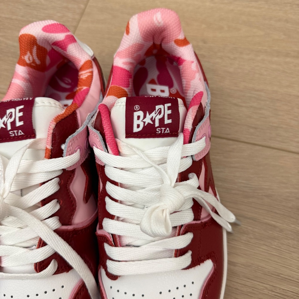 CC A Bathing Ape Bape Sta 93 Low Pink Burgundy Camo Leather Sneakers‎ M 7 W 8.5 - Picture 7 of 8